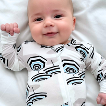 Load image into Gallery viewer, Amalfi Coast Beach Umbrella Black and White Zippered Romper