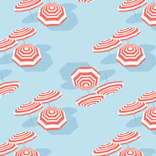 Load image into Gallery viewer, Amalfi Coast Beach Umbrella Red and Blue Crib Sheet