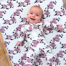Load image into Gallery viewer, Amalfi Coast Purple Flowers Crib Sheet
