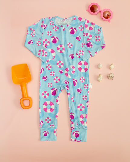 Hamptons Pool Party Pink Zippered Romper