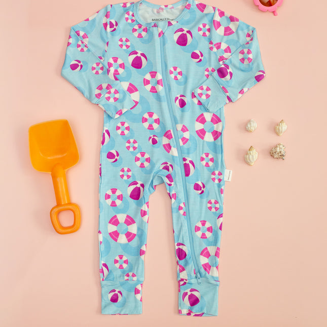 Hamptons Pool Party Pink Zippered Romper