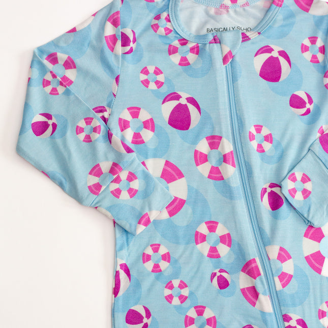 Hamptons Pool Party Pink Zippered Romper