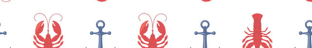 Pattern of red lobsters and blue anchors on a white background.