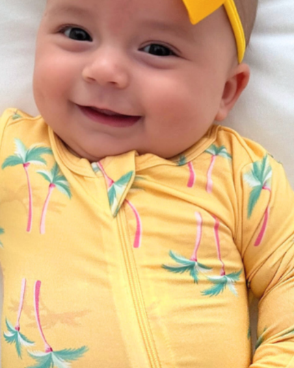 Miami Palm Tree Yellow Zippered Romper
