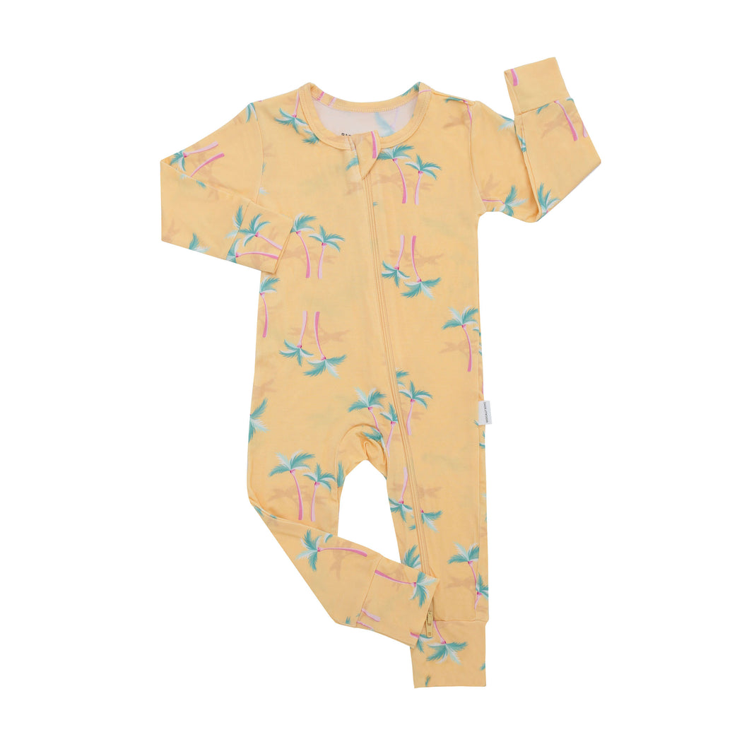 Zippered Romper in Palm - Yellow