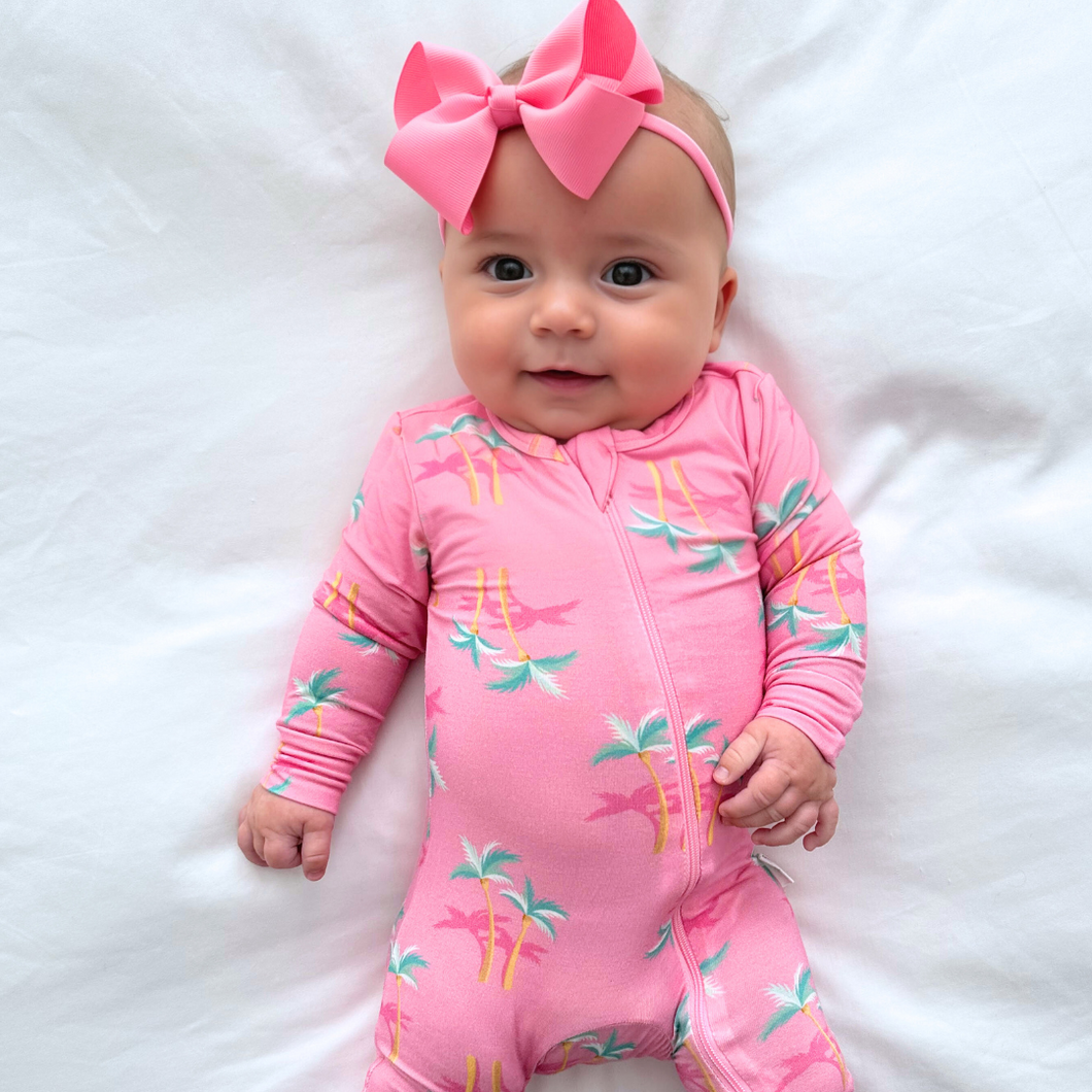 Zippered Romper in Palm - Pink