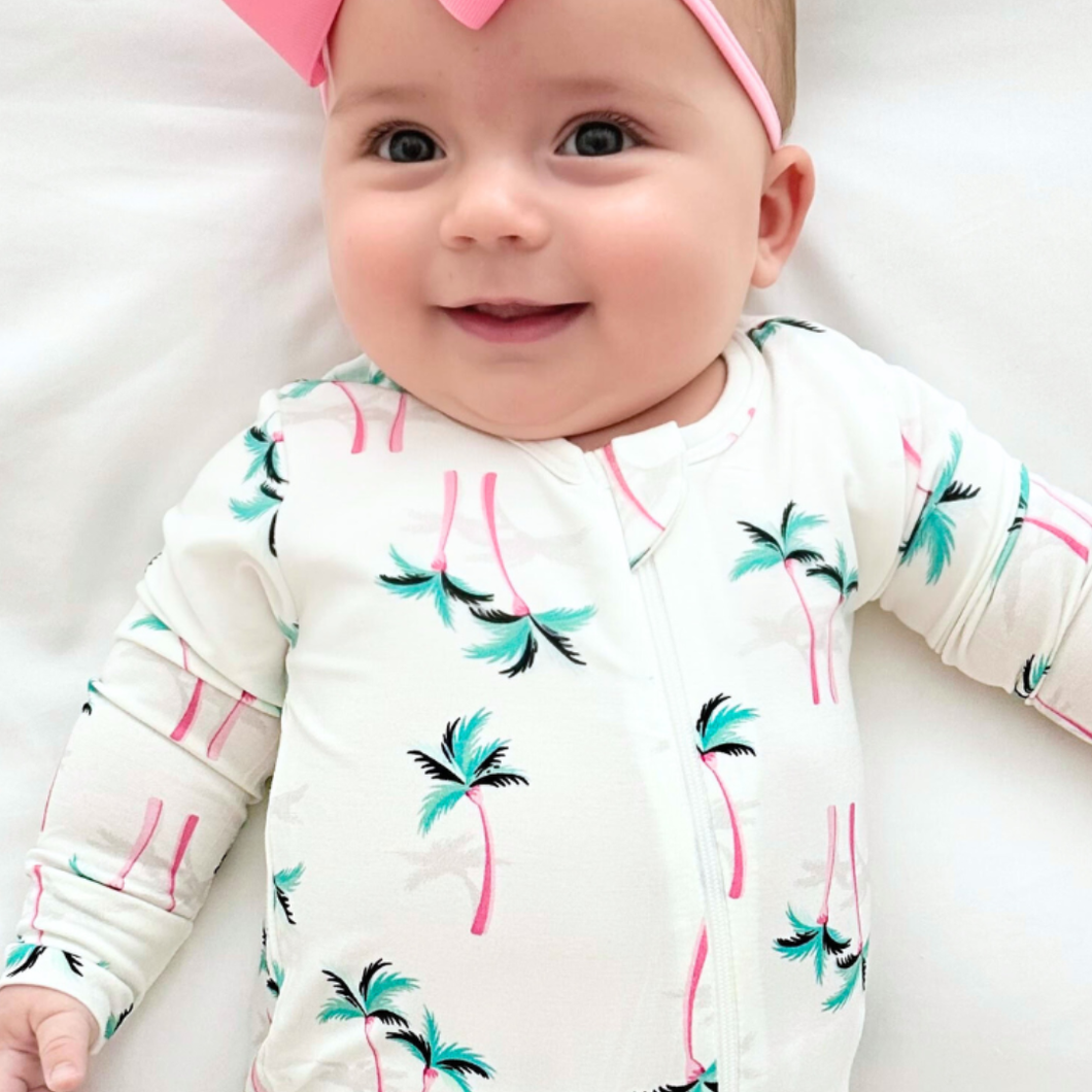 Miami Palm Tree White Zippered Romper