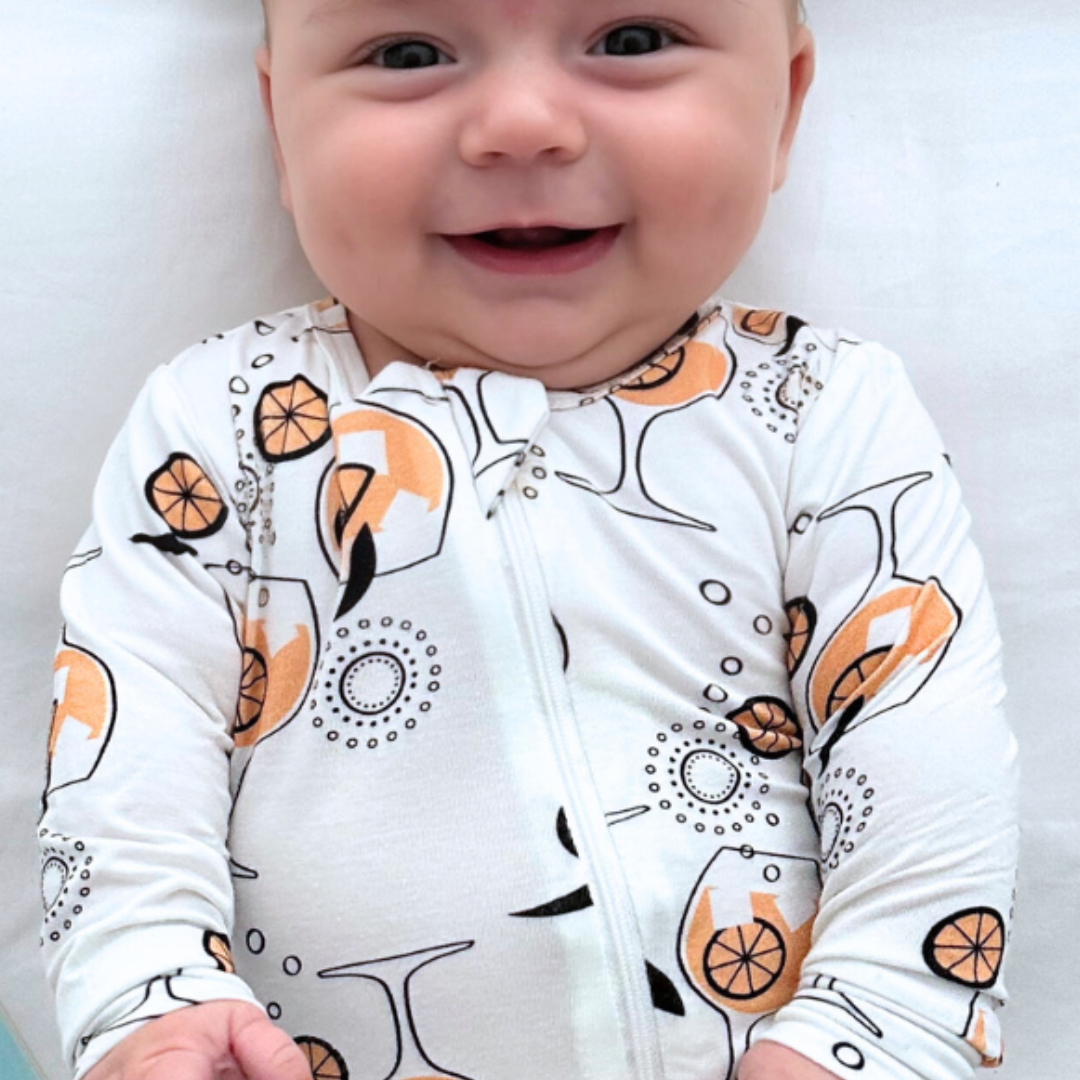 Amalfi Coast Spritz White Baby Bamboo Pajamas - Zippered Romper