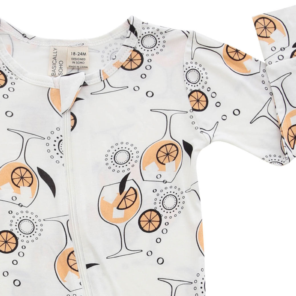 Amalfi Coast Aperol Spritz White Baby Bamboo Pajamas - Zippered